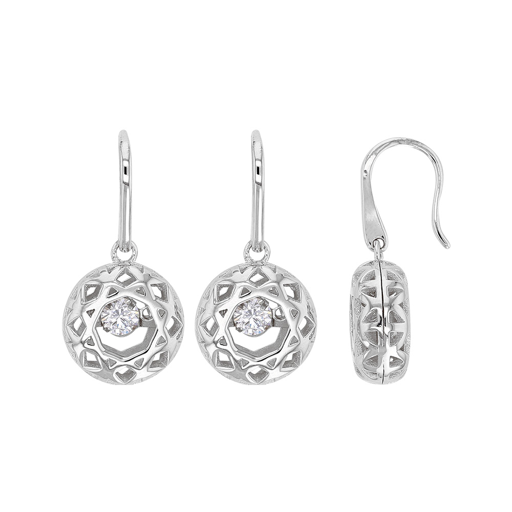 Fils d'oreilles Argent 925/1000 rhodié - Dancing Stone forme rond graphique avec Oxydes de zirconium