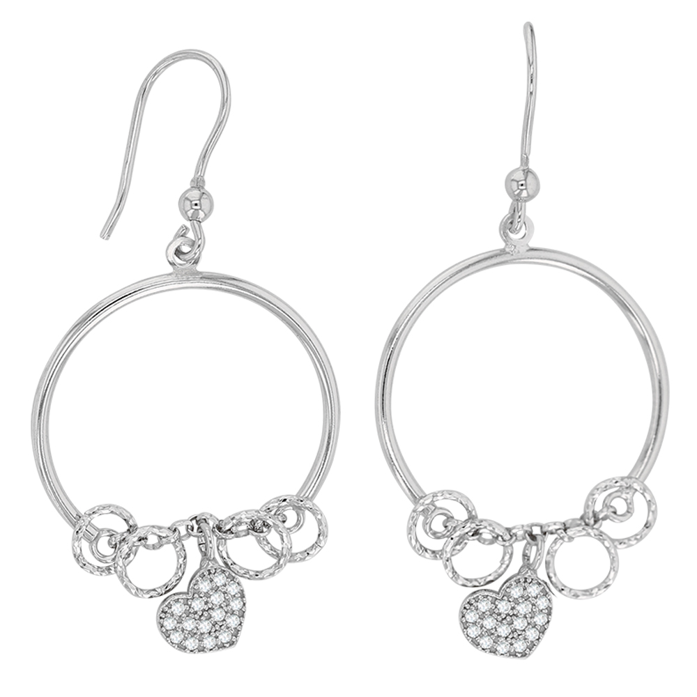 Fils d'oreilles argent 925/1000 rhodié et petits cercles diamantés avec oxydes de zirconium