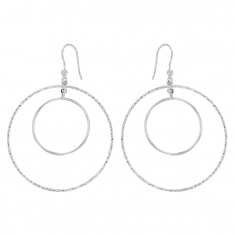 Fils d'oreilles CIRCLE MANIA en argent rhodié 925/1000 - 1 cercle diamanté et 1 cercle lisse