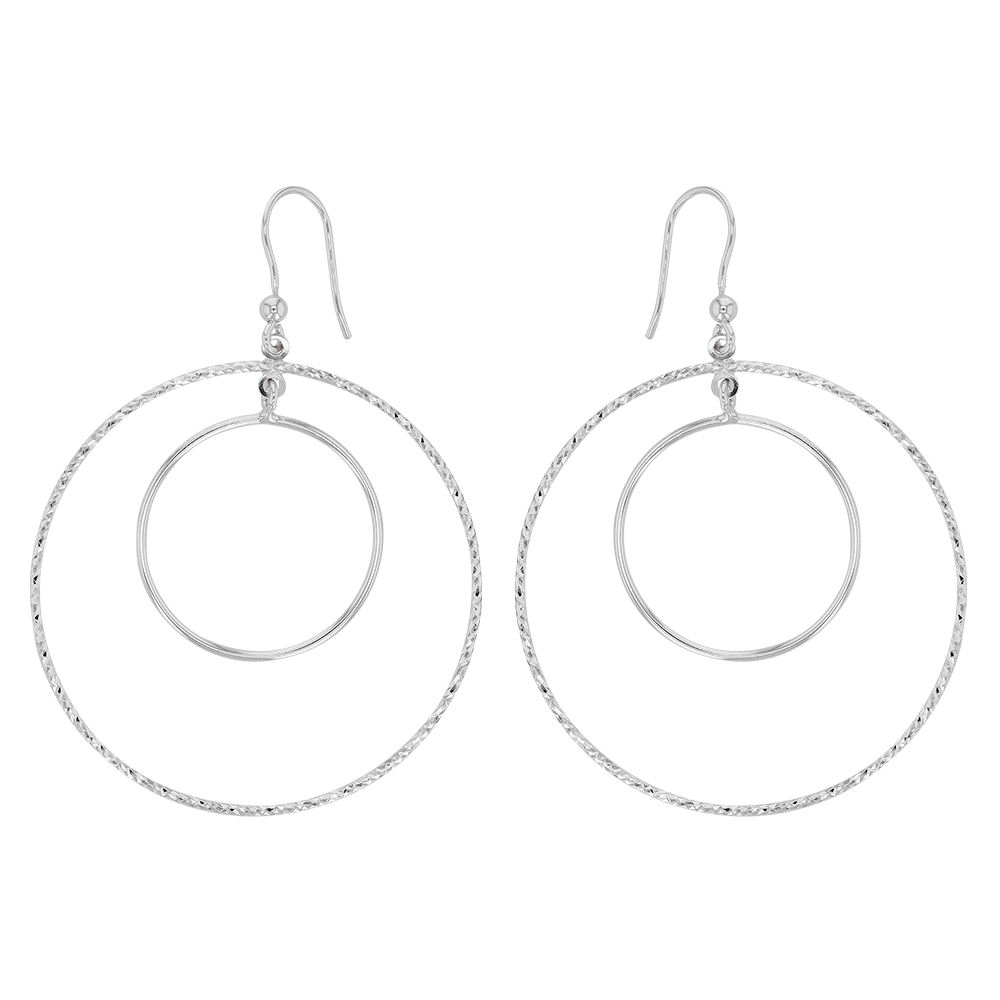 Fils d'oreilles CIRCLE MANIA en argent rhodié 925/1000 - 1 cercle diamanté et 1 cercle lisse