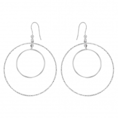 Fils d'oreilles CIRCLE MANIA en argent rhodié 925/1000 - 1 cercle diamanté et 1 cercle lisse