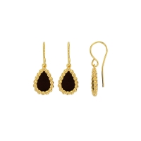 Fils d'oreilles en argent 925/1000 doré avec gouttes perlées en Agate noire