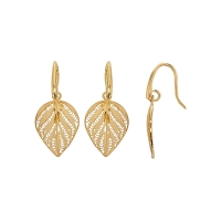 Fils d'oreilles en argent 925/1000 doré - petite feuille en filigrane
