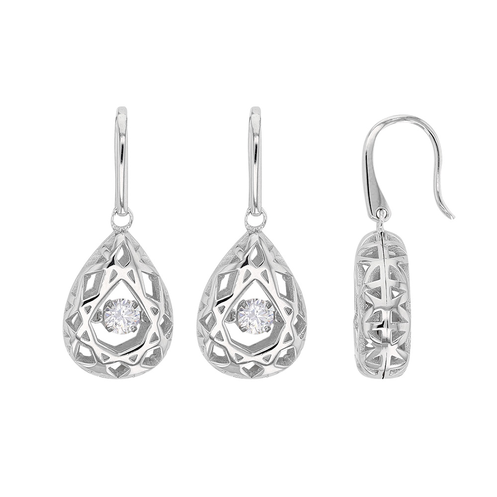 Fils d'oreilles en argent 925/1000 rhodié - Dancing Stone goutte en cage avec oxyde de zirconium