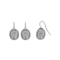 Fils d'oreilles en laiton rhodié, perle de Majorque baroque grise