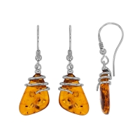 Fils d'oreilles entrelacés ambre cognac en argent 925/1000 rhodié