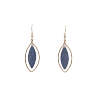 Fils d'oreilles forme feuille en acier doré-rose et bleu pailleté