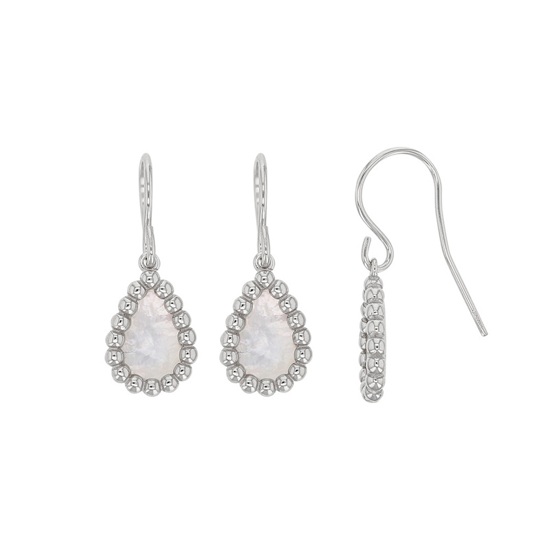 Fils d'oreilles MADRE PERLA en argent 925/1000 rhodié avec goutte perlée en nacre blanche