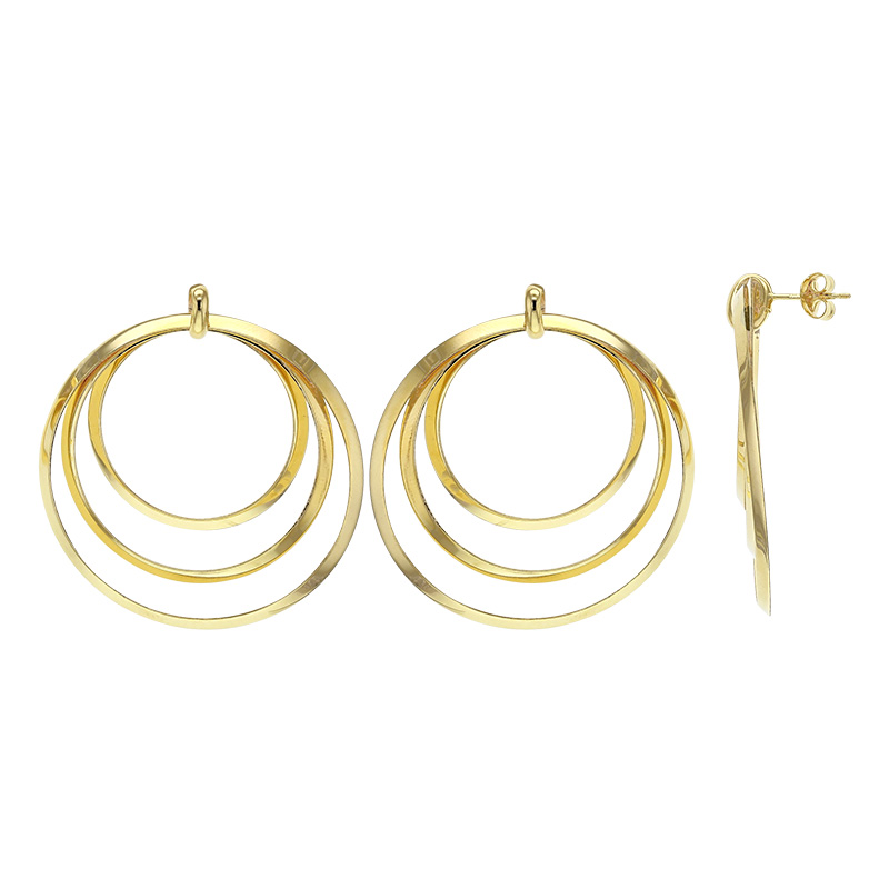 Fils d'oreilles ornés de 3 cercles en argent 925/1000 doré