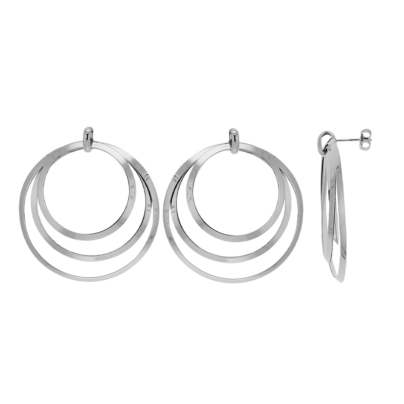Fils d'oreilles ornés de 3 cercles en argent 925/1000 rhodié
