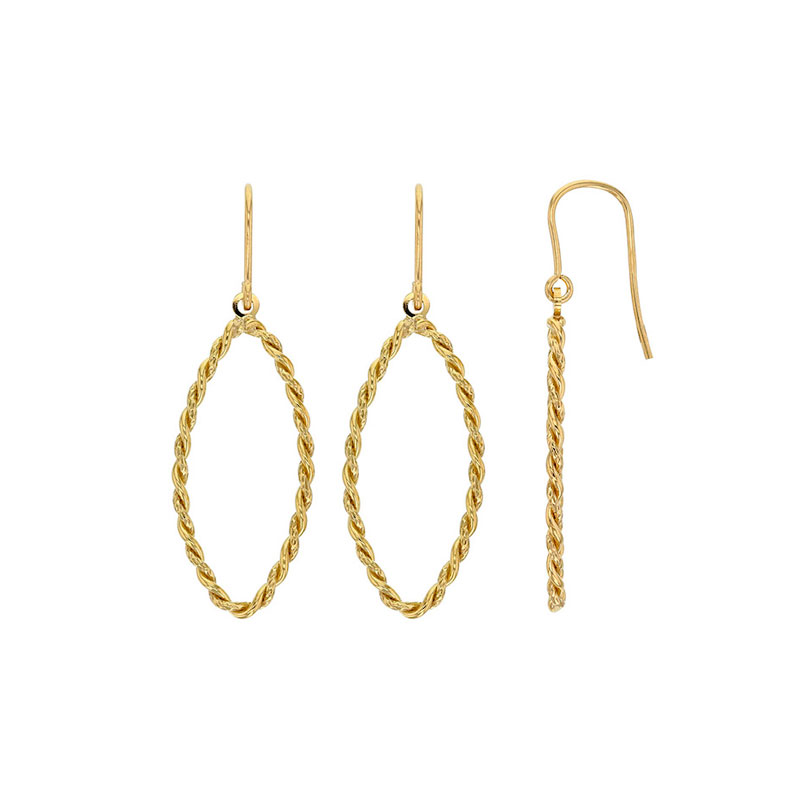 Fils d'oreilles ovales torsadées petit modèle en argent 925/1000 doré collection URBAN
