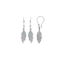 Fils d'oreilles Plumes en argent 925/1000 rhodié ornée d'une pierre ronde Larimar