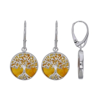 Fils d'oreilles ronds en ambre avec Arbre de vie en argent 925/1000 rhodié