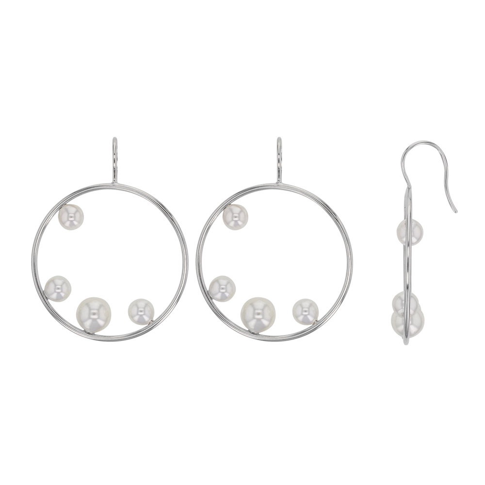 Fils d'oreilles SOLAIRE cercle en argent 925/1000 rhodié avec perles synthétiques