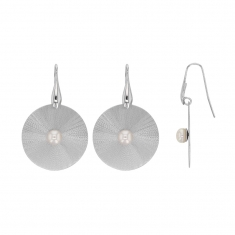 Fils d'oreilles SOLAIRE rond en argent 925/1000 rhodié avec perle synthétique centrale