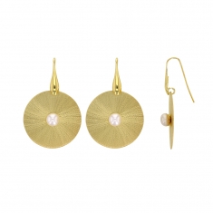 Fils d'oreilles SOLAIRE rond en argent 925/1000 rhodié avec perle synthétique centrale