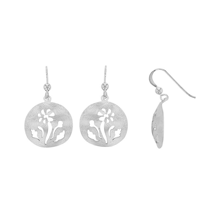 Fils d'oreilles TERRA rond ajouré motif fleurs argent 925/1000 rhodié