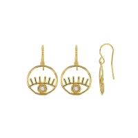 Fils d'oreilles troisième oeil orné d'un cristal blanc en argent 925/1000 doré