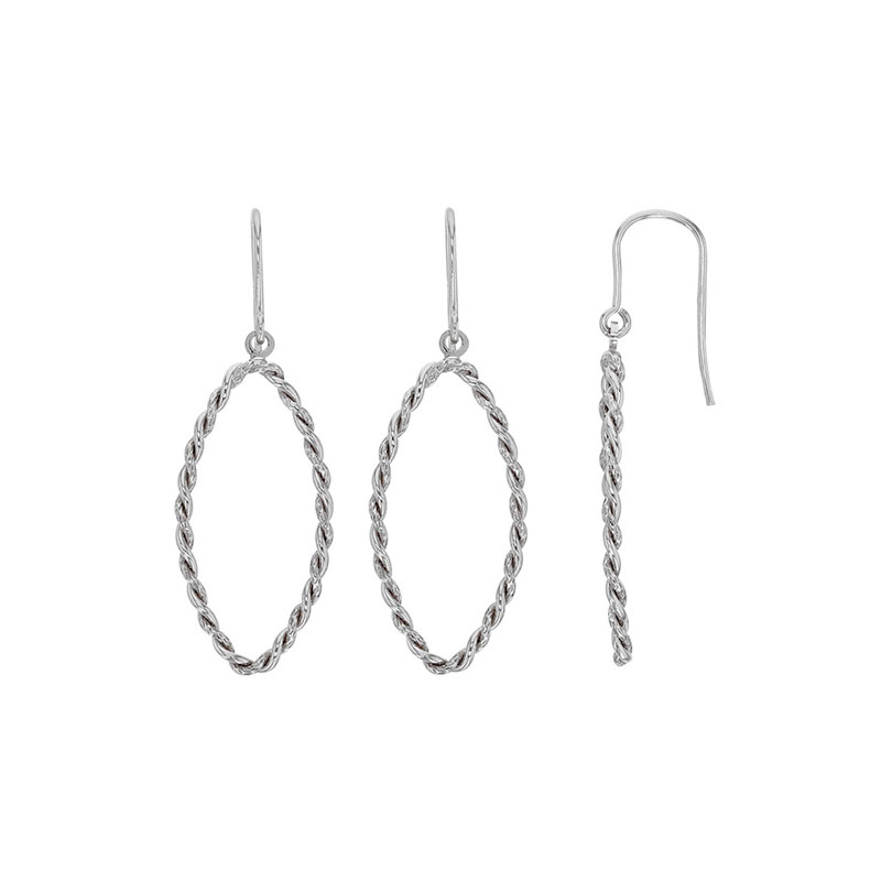 Fils d'oreilles URBAN ovales torsadées petit modèle en argent 925/1000 rhodié