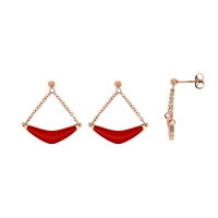 Boucles d'oreilles en acier doré-rose forme courbé en émail rouge