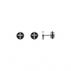 Boucles d'oreilles rondse motif croix en acier et acier noir
