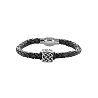Bracelet Cube en acier motif Celtique sur un tressé Noir en cuir de bovin
