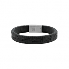 Bracelet cuir de bovin noir motif tressé, fermoir magnétique acier