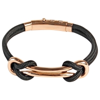Bracelet double noeuds double infini en acier doré rose, femoir réglable et cordon nylon noir