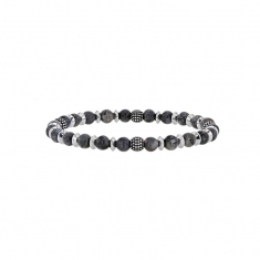 Bracelet élastique boules Labradorite, perles toupies et striées acier