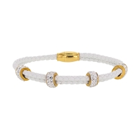 Bracelet en cordon synthétique blanc et perles en acier doré ornées de pierres synthétiques