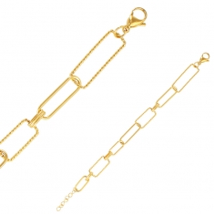 Bracelet grande maille rectangle torsadée et maille ovale, acier doré