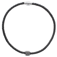 Collier Cube en acier motif Celtique sur cordon tressé Noir en cuir de bovin