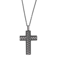 Collier grande croix avec relief en acier patiné