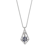 Collier en acier en forme de cage triangulaire avec une perle pailletée couleur bleue
