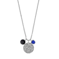 Collier rond aspect martelé, pierres Agate noire et Lapis-lazuli traité, acier