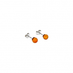 Boucles d'oreilles boule en ambre de couleur cognac et argent 925/1000