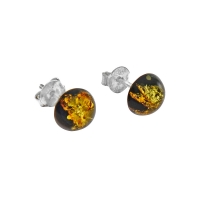 Boucles d'oreilles demi lune en argent 925/1000 et ambre jaune et noir