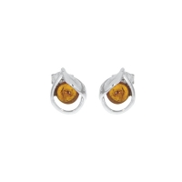 Boucles d'oreilles en ambre ornées de feuille en argent 925/1000 rhodié, forme de puce