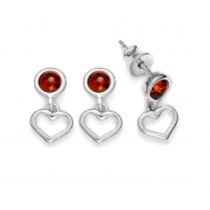 Boucles d'oreilles en Argent 925/1000 rhodié avec motif coeur et boules en Ambre