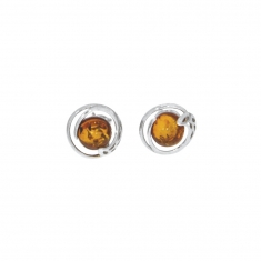 Boucles d'oreilles en argent rhodié 925/1000 et ambre, forme puce