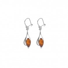 Boucles d'oreilles pendantes ornées d'une pierre en ambre et d'argent rhodié 925/1000