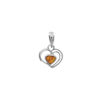 Pendentif en ambre et argent 925/1000 rhodié en forme de coeur