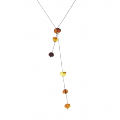 Sautoir avec petites boules d'ambre multicolore, argent rhodié 925/1000