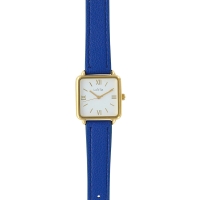 Montre Lutetia avec boîtier carré métal doré et bracelet synthétique bleu marine