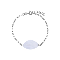 Bracelet Calcédoine blanche, chaîne argent 925/1000 platiné