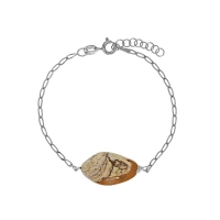 Bracelet Jaspe paysage, chaîne argent 925/1000 platiné