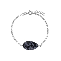 Bracelet Obsidienne flocon de neige, chaîne argent 925/1000 platiné