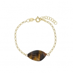 Bracelet Oeil de tigre, chaîne argent 925/1000 doré