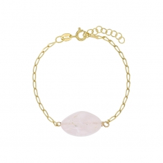 Bracelet Quartz rose, chaîne argent 925/1000 doré