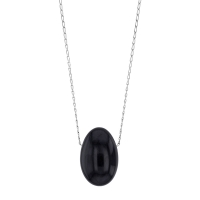 Sautoir Obsidienne, chaîne argent 925/1000 platiné